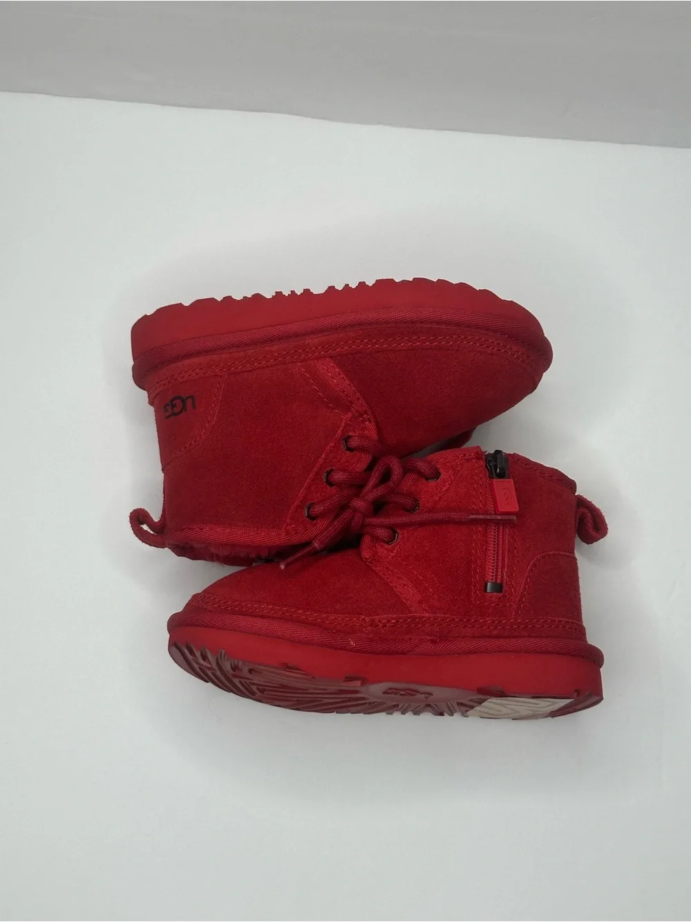 UGG Kids Red Lace-Up Plush Ankle Boots